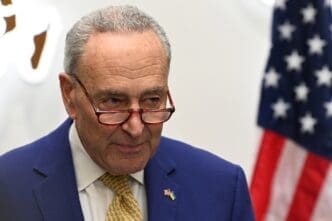 Lviv, Ukraine - Februrary 23, 2024 US Senate Majority Leader Chuck Schumer during a press conference in Lviv, Ukraine.