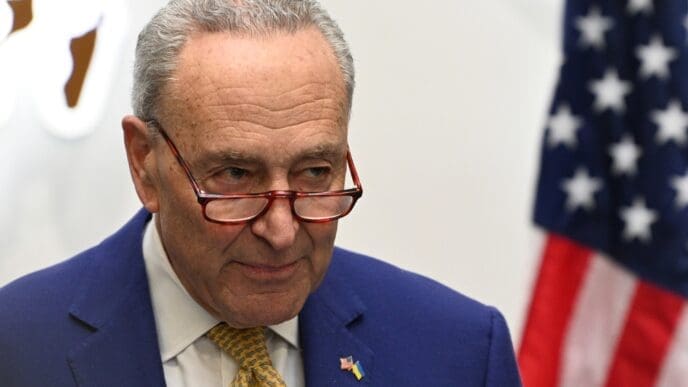 Lviv, Ukraine - Februrary 23, 2024 US Senate Majority Leader Chuck Schumer during a press conference in Lviv, Ukraine.