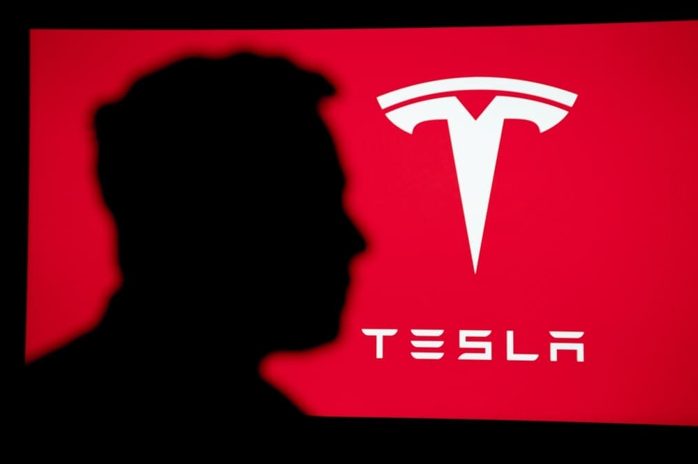 NEW YORK, USA, 2. OCTOBER 2022 Elon Musk CEO and product architect of Tesla, Inc. Portait on red background