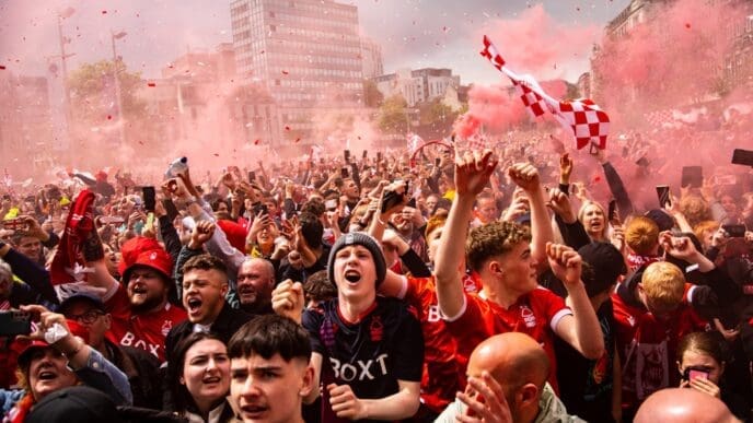 Nottingham, England, May 5 2022 Nottingham Forest Playoff Final Winners Celebration
