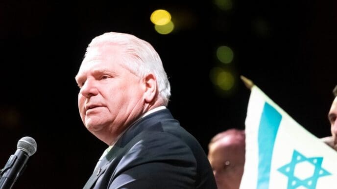 Ontario Premier Doug Ford at an emergency UJA solidarity rally for Israel at Mel Lastman Square in North York, Toronto