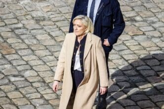 Paris, France, 20-23-2024: Marine Le Pen during the national tribute ceremony for Admiral Philippe de Gaulle in the courtyard of the Hôtel National des Invalides. Credit: Shutterstock.com - Antonin Albert