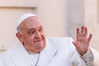 Pope Francis waves to the faithful as he arrives for his weekly general audience in St. PeterÕs Square, Vatican, December 4, 2024