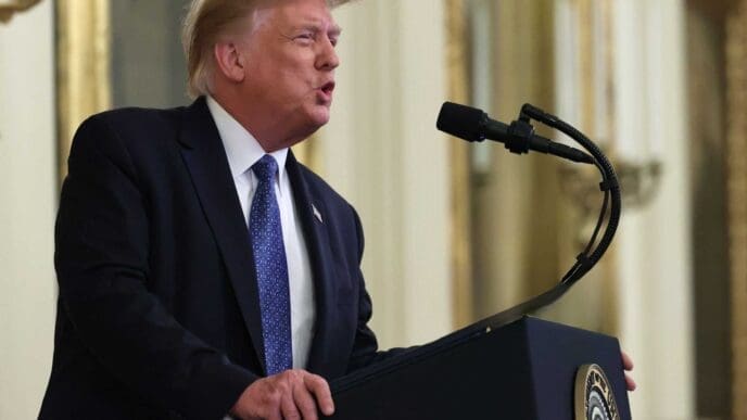President Donald Trump speaks about 'Operation Legend Combating Violent Crime in American Cities' in the East Room of the White House July 22, 2020 in Washington, DC. By Shutterstock.com - Chip Somodevilla