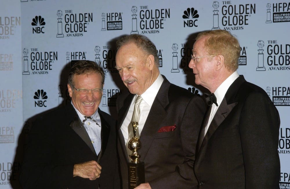 ROBIN WILIAMS (left), GENE HACKMAN & MICHAEL CAINE at the 60th Annual Golden Globe Awards at the Beverly Hills Hilton. 19JAN2003. Paul Smith Featureflash