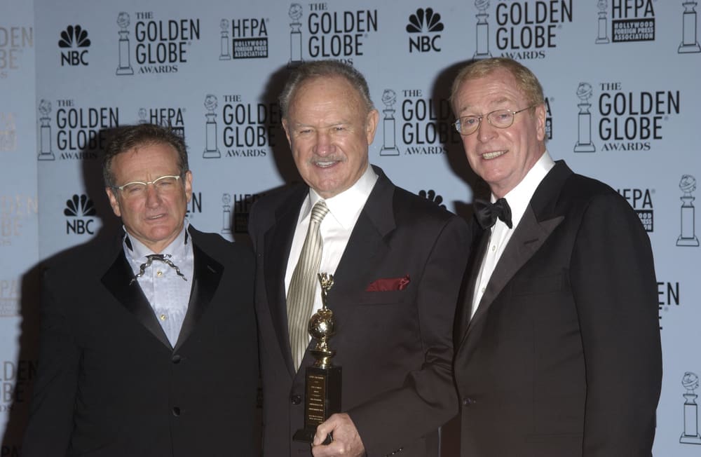 ROBIN WILIAMS (left), GENE HACKMAN & MICHAEL CAINE at the 60th Annual Golden Globe Awards at the Beverly Hills Hilton. 19JAN2003. Paul Smith Featureflash