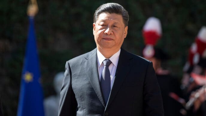Rome, Italy - March 23, 2019 Xi Jinping, China's president and Giuseppe Conte, Italy's prime minister, arrive for the signing of a memorandum of understanding at Villa Madama in Rome.