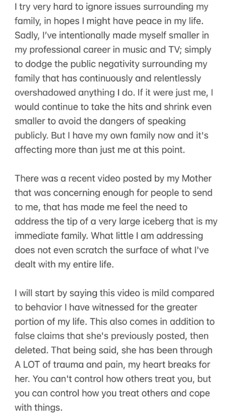 Brooke Hogan lengthy Instagram statement.