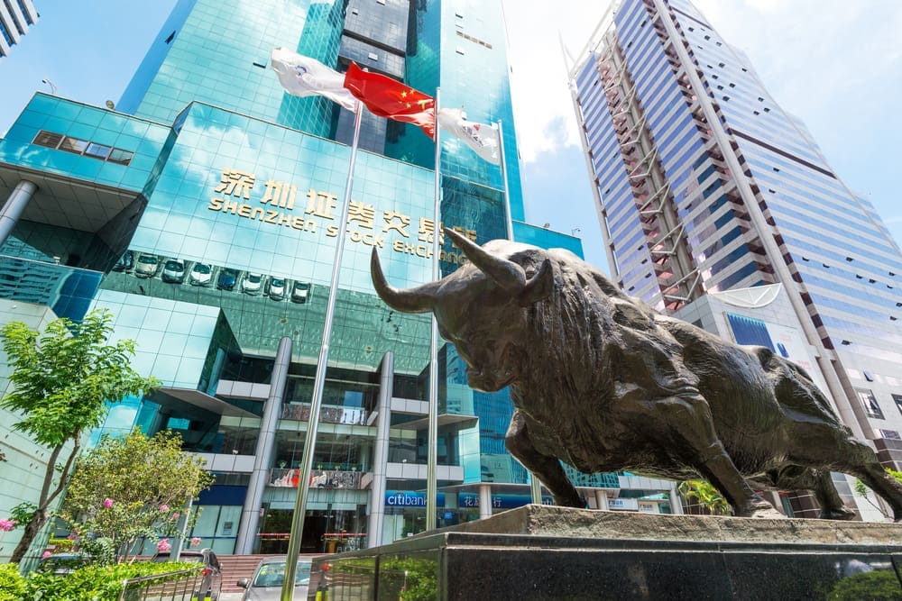 Shenzhen,China-June 15,2015 Shenzhen stock market building and bull sculpture