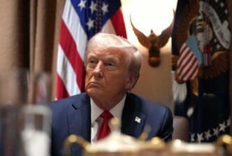 U.S. President Donald Trump listens during a Cabinet meeting at the White House on February 26, 2025 in Washington, DC.