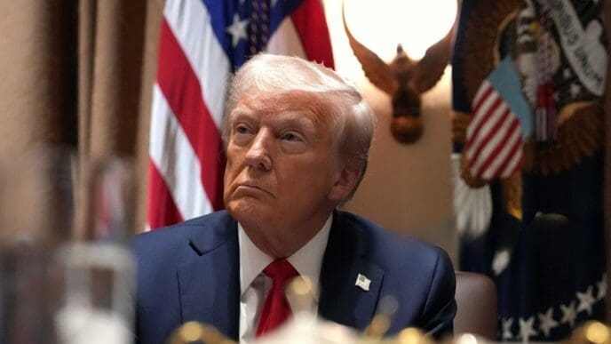 U.S. President Donald Trump listens during a Cabinet meeting at the White House on February 26, 2025 in Washington, DC.