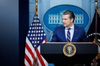 WASHINGTON – Jan 30, 2025. Pete Hegseth, speaks at a White House press briefing after a Black Hawk helicopter collided with American Airlines flight 5342 by DCA airport. By Shutterstock - Joshua Suko