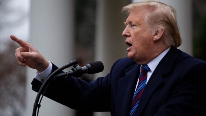 Washington, D.C., January 4 2019 President Donald Trump, speaks to the media in the Rose Garden at the White House after meeting with Democrats to discuss the ongoing partial government shutdown.