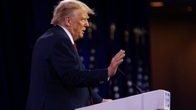 Washington DC USA - June 24 2023 Former President Donald Trump speaks at the Faith and Freedom Coalition's annual conference at the Washington Hilton in Washington DC. By Shutterstock - Aaronschwartzphoto