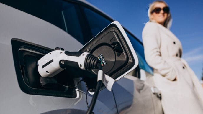 Woman charging electro car
