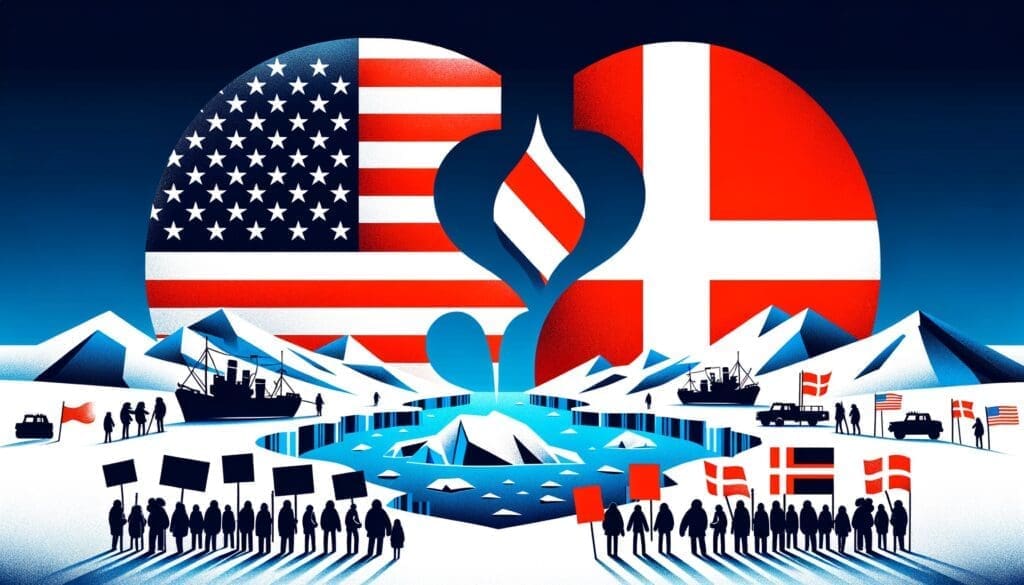 A conceptual depiction of the challenging diplomatic relations between the Trump administration and Denmark.