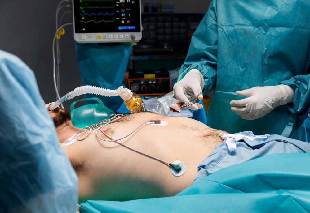 Doctors doing a surgical liver procedure