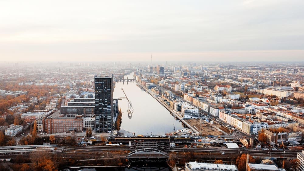 Aerial drone view of Berlin Germany