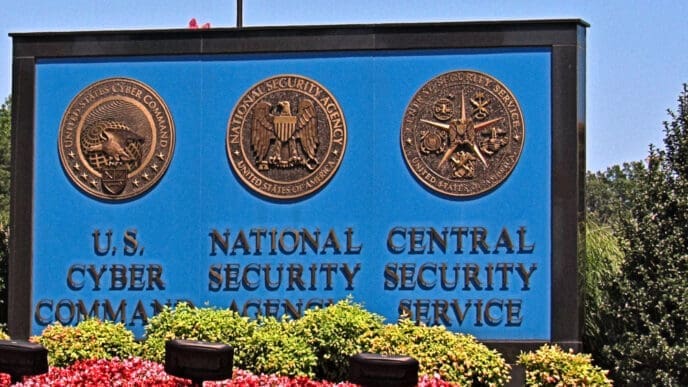 Fort Mead, MD. A sign outside a secured complex near Washington, D.C., announces the NSA and other intelligence agencies. By Shutterstock.com - Daniel J. Macy