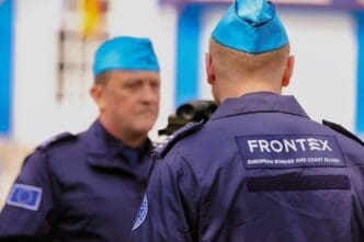 Frontex members at the start of the agency's joint operation with North Macedonia in 2023