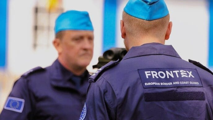 Frontex members at the start of the agency's joint operation with North Macedonia in 2023
