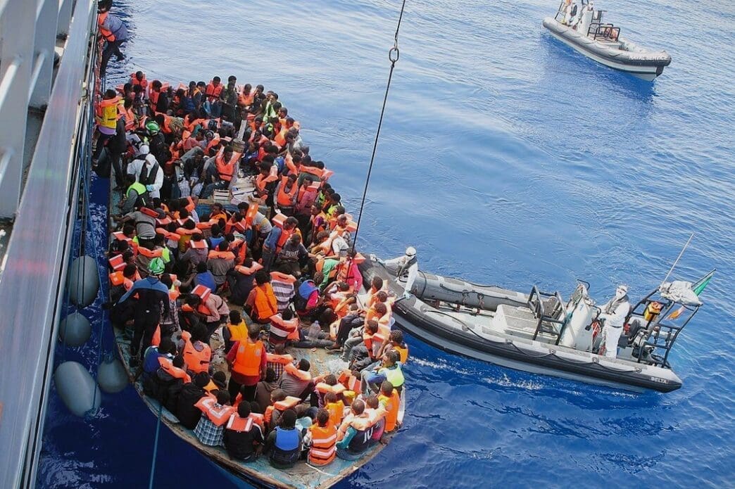 Irish Naval Service personnel from the LÉ Eithne rescuing migrants as part of Operation Triton, June 2015