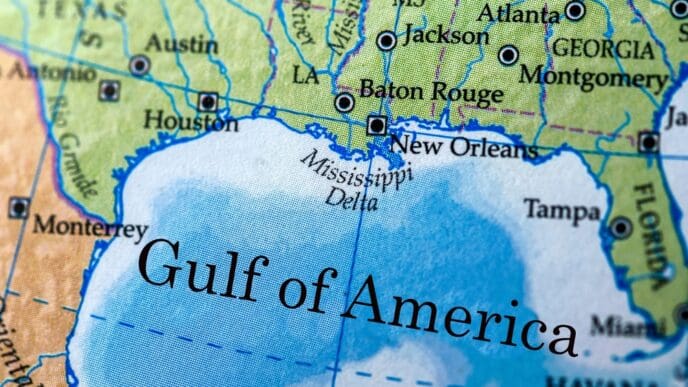 Map showing the Gulf of America instead of Gulf of Mexico. By Shutterstock.com - frank333
