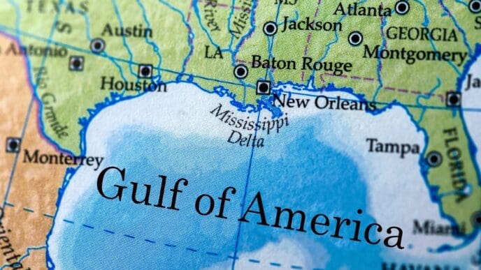 Map showing the Gulf of America instead of Gulf of Mexico. By Shutterstock.com - frank333
