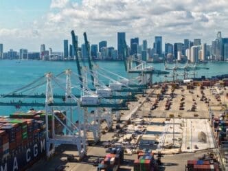 Miami, Florida - Feb 04, 2025. Freight container of cargo. Port of Miami. By Shutterstock.com - Just Dance