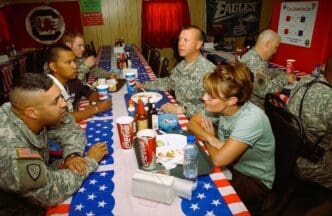 Palin during her visit with Alaska National Guard soldiers stationed in Kuwait, July 24, 2007
