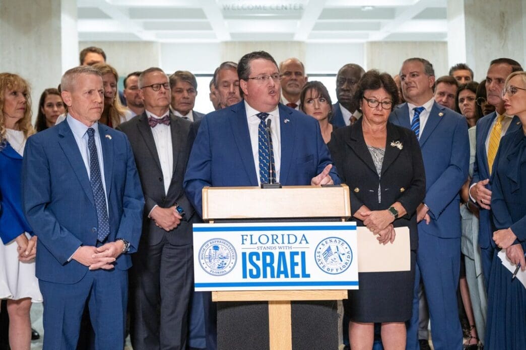 Randy Fine speaking during the Florida Stands with Israel conference, 2023