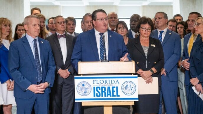 Randy Fine speaking during the Florida Stands with Israel conference, 2023