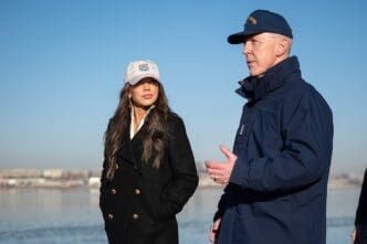 Secretary Kristi Noem with Admiral Kevin Lunday overseeing recovery operations of the 2025 Potomac River mid-air collision