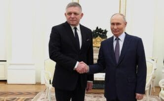 Slovak Prime Minister Robert Fico with Russian President Vladimir Putin in the Moscow Kremlin, 2024