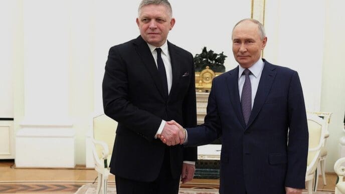 Slovak Prime Minister Robert Fico with Russian President Vladimir Putin in the Moscow Kremlin, 2024