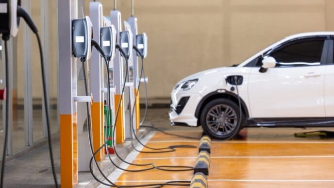 Socket for charging electric vehicle (EV) batteries at a charging station located in a parking area. By Shutterstock.com - Darunrat Wongsuvan
