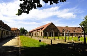 The visitor reception centre of the Auschwitz-Birkenau Memorial and Museum and the former prisoner reception centre of Auschwitz I, the German concentration camp in occupied Poland