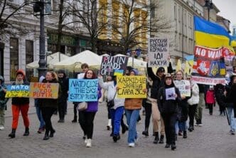 Ukrainian refugees in Kraków protest against the war, 6 March 2022