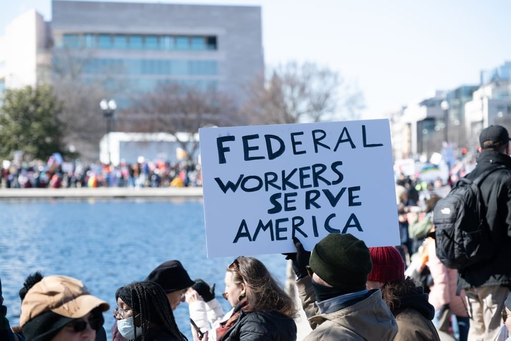 WASHINGTON DC - FEBRUARY 17, 2025. Demonstrators gather at the U.S. Capitol to protest the actions of President Trump’s administration and Elon Musk in Washington DC on President’s day. By Shutterstock - Rena Schild