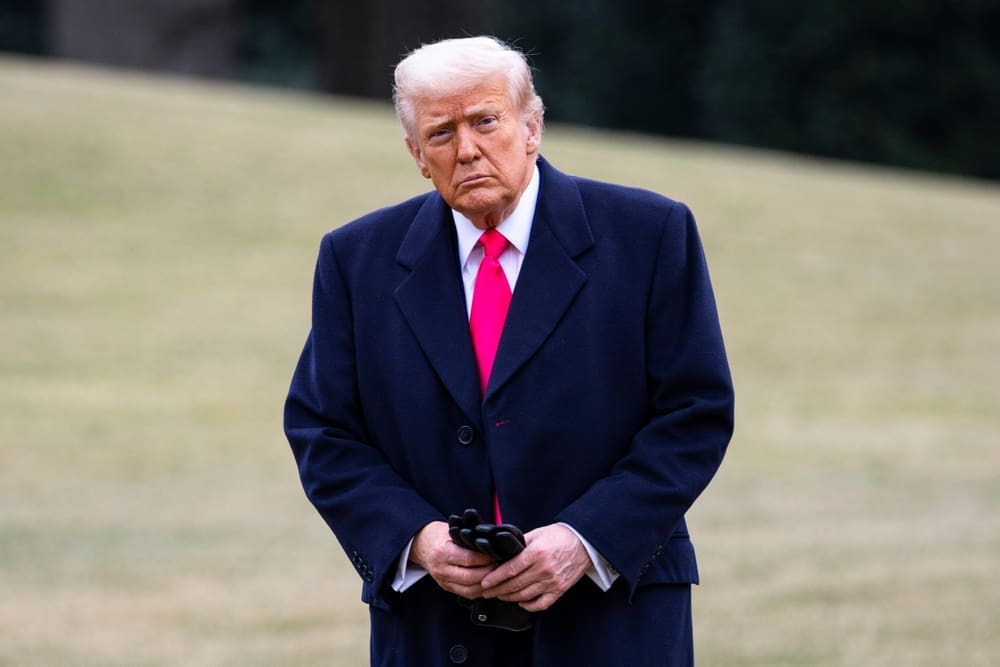 WASHINGTON – Feb 22, 2025. President Donald Trump arrives at the White House South Lawn on Marine One after his visit to CPAC. By Shutterstock.com - Joshua Sukoff