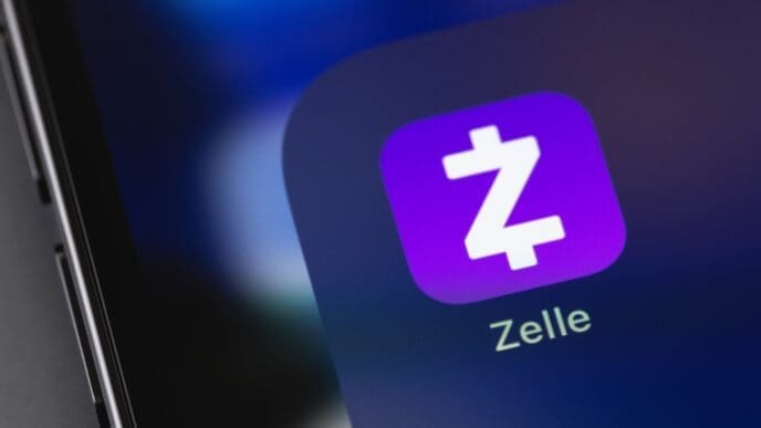 Zelle mobile app on a screen smartphone iPhone closeup. Zelle is a US-based digital payments network, payment service. By Shutterstock.com - Primakov