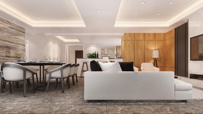 modern dining room and living room