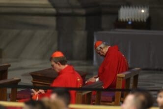 Cardinale Matteo Maria Zuppi. Fifth day of Novendiali, Cardinal Leonardo Sandri celebrates the mass in suffrage for Pope Francis in altar of St. Peter, awaiting conclave