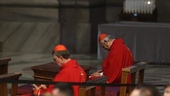 Cardinale Matteo Maria Zuppi. Fifth day of Novendiali, Cardinal Leonardo Sandri celebrates the mass in suffrage for Pope Francis in altar of St. Peter, awaiting conclave