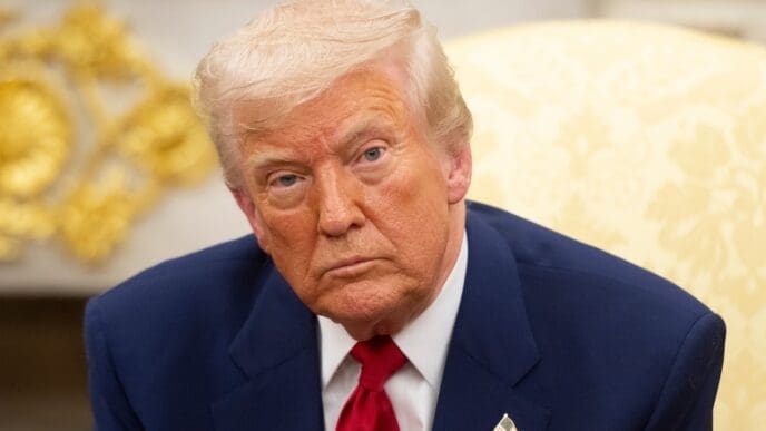 WASHINGTON D.C. - April 7, 2025: United States President Donald Trump meets with Israeli Prime Minister Benjamin Netanyahu in the White House.