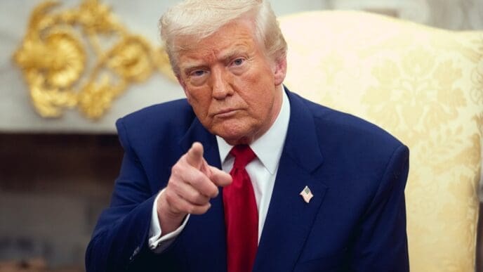 WASHINGTON D.C., USA - April 7, 2025: United States President Donald Trump meets with Israeli Prime Minister Benjamin Netanyahu in the White House in Washington DC.
