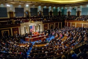 Washington, DC., USA, January 3, 2017 Members of the 115th congress and their familes mingle on the house floor while attending the joint session on the opening day of the current session.