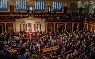 Washington, DC., USA, January 3, 2017 Members of the 115th congress and their familes mingle on the house floor while attending the joint session on the opening day of the current session.