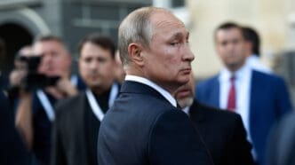 YEREVAN, ARMENIA - 1 OCTOBER 2019: Russian President Vladimir Putin attends a meeting of the Supreme Eurasian Economic Council in Yerevan, Armenia.
