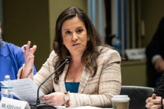 Congresswoman Elise Stefanik (R) speaks during House Judiciary Committee field hearing on New York City violent crimes at Javits Federal Building in New York City on April 17, 2023